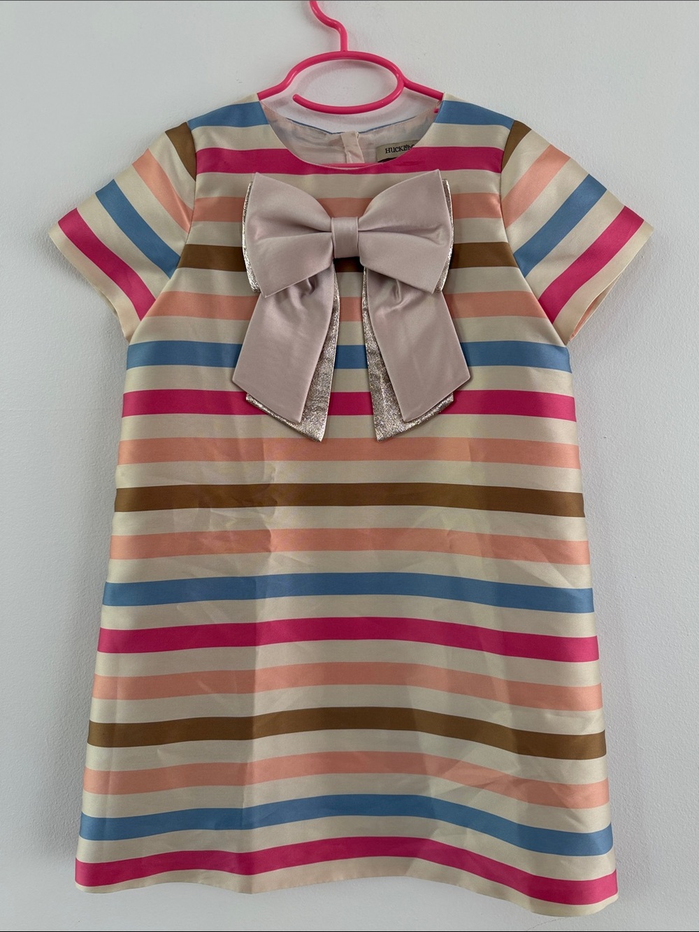 Girls' Multicolor Striped Bow-Front Formal Dress
